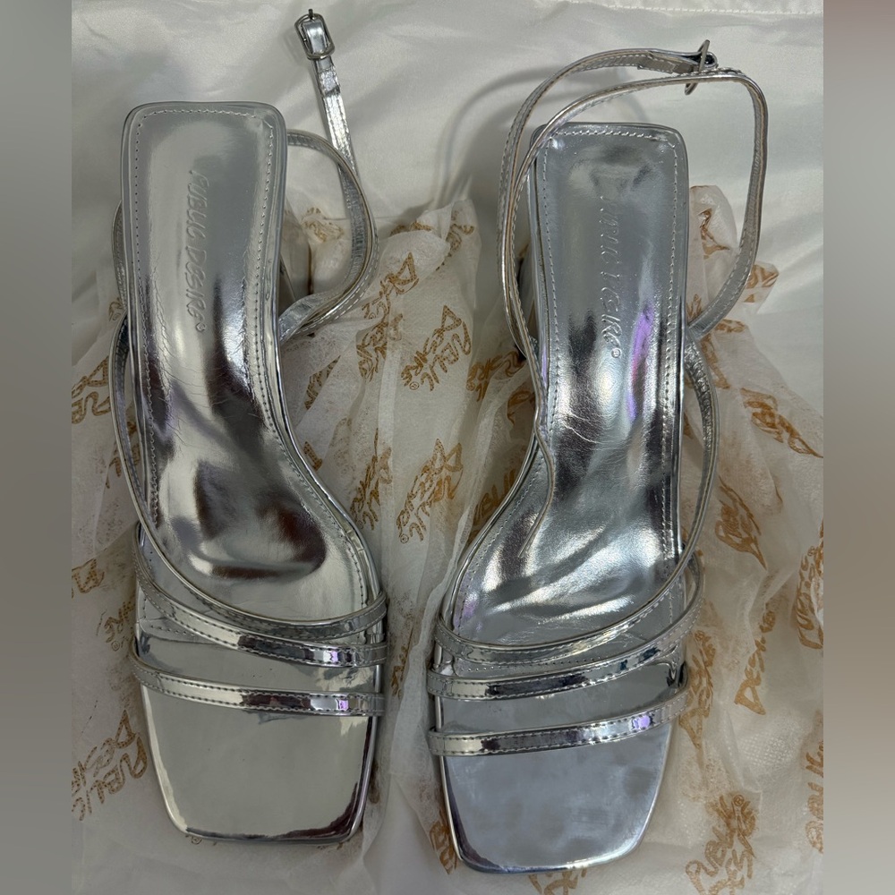 Public Desire Metallic Silver Heels